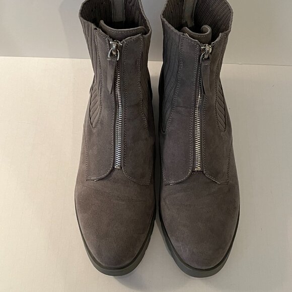 AK Anne Klein IFLEX Gray Sock Knit Zip Ankle Boots Wedge Heels Women's Size 11M - Picture 15 of 16